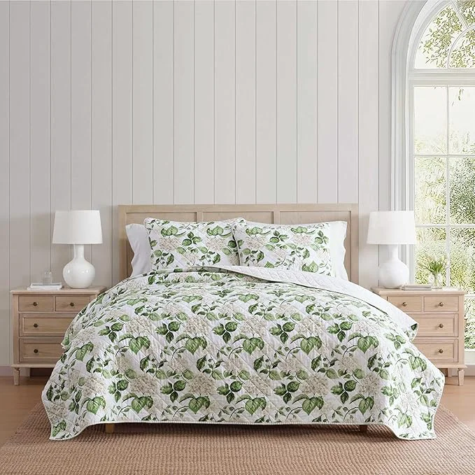 Powerful Martha Stewart – Twin Quilt Set Soft Cotton Floral Bedding for Year Round Comfort 2 Piece Bed Set with Matching Pillowcase Hydrangea Floral Beige Elite