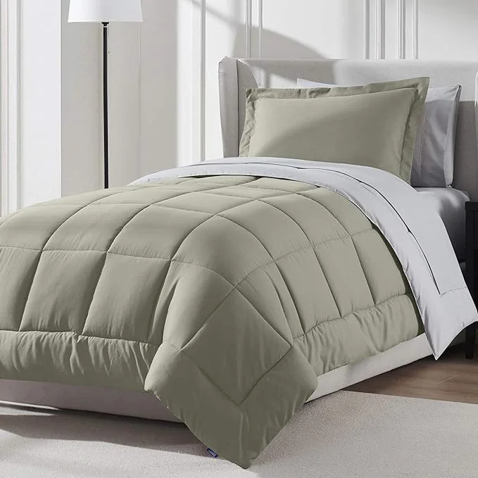 Specialty Nestl 5 Piece Twin XL Comforter Set – Light Sage Reversible Bed in a Bag – Complete Twin XL Size Bedding Set with Sheets Pillowcase and Sham Fashionable