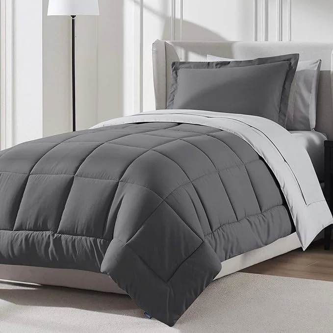 Consistent Nestl 5 Piece Twin XL Comforter Set – Dark Grey Reversible Bed in a Bag – Complete Twin XL Size Bedding Set with Sheets Pillowcase and Sham Next-Generation