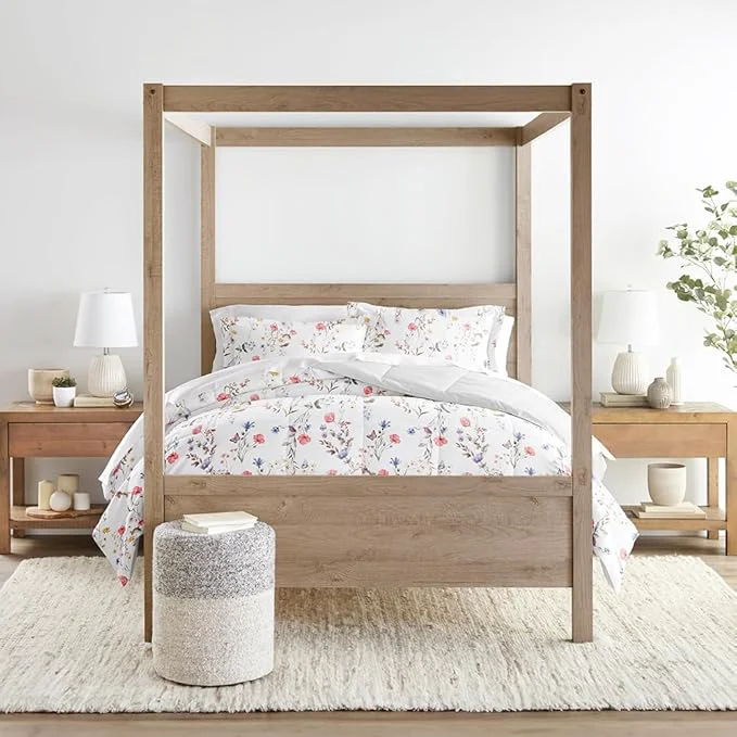 Smart LINENS amp HUTCH Comforter Set Patterned Microfiber All Season Down- Ultra Soft Bedding in Meadow Floral Stripe – King Cal-King Meadow Floral Stripe Pink Modern