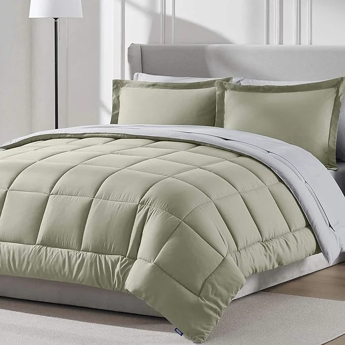 Efficient Nestl 7 Piece Queen Comforter Set – Light Sage Reversible Bed in a Bag – Complete Queen Size Bedding Set with Sheets Pillowcases and Shams Unique