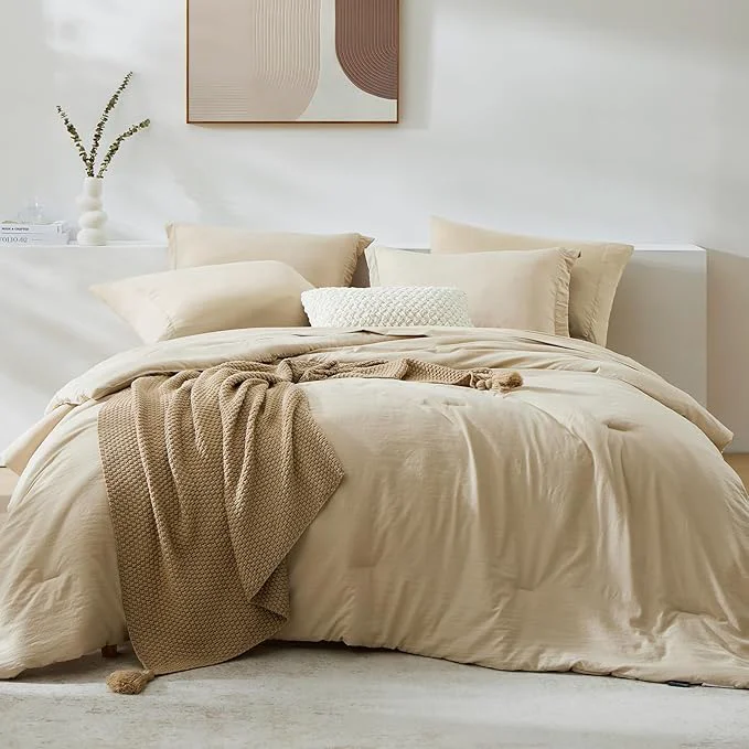 Specialty WRENSONGE Oversized Queen Comforter Set – 7 Pieces Beige Bed in a Bag Queen with Sheets 2 Pillow Shams and 2 Pillowcases- Warm Bedding Sets Queen for All Season Exceptional