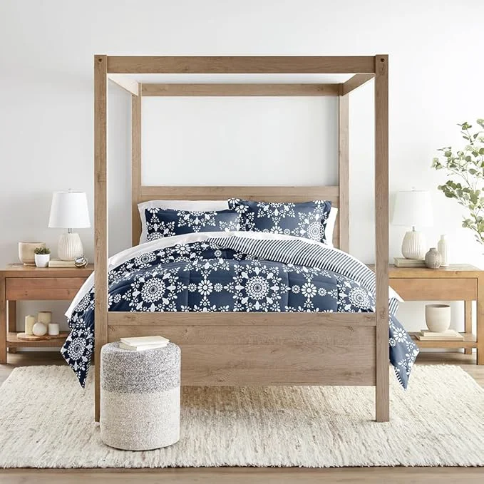 Innovative LINENS amp HUTCH Comforter Set Patterned Microfiber All Season Down- Ultra Soft Bedding in Daisy Medallion – Twin TwinXL Daisy Medallion Navy Excellent
