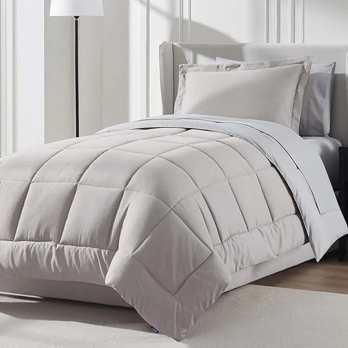 High-Quality Nestl 5 Piece Twin Comforter Set – Linen Reversible Bed in a Bag – Complete Twin Size Bedding Set with Sheets Pillowcase and Sham Functional