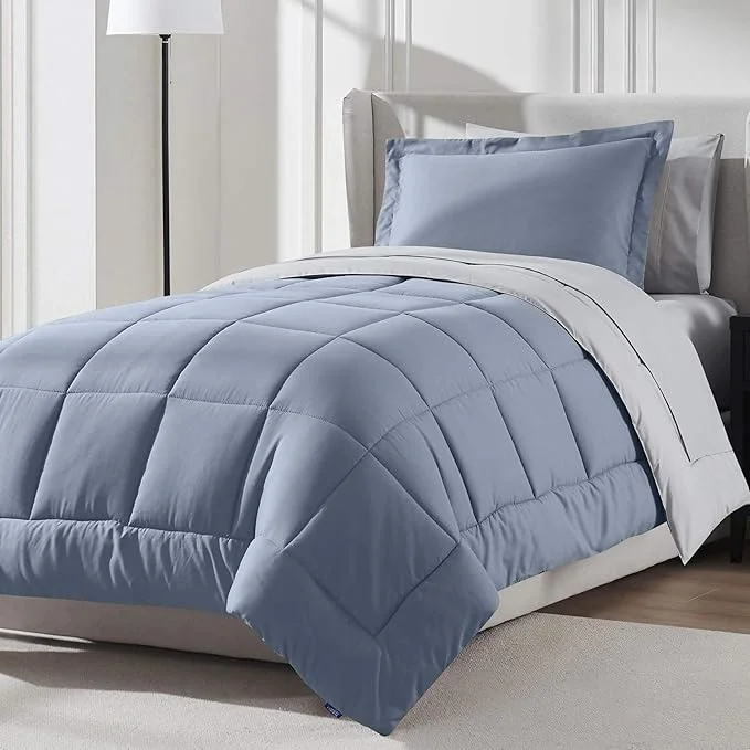 Quality Nestl 5 Piece Twin XL Comforter Set – Stone Blue Reversible Bed in a Bag – Complete Twin XL Size Bedding Set with Sheets Pillowcase and Sham Effective