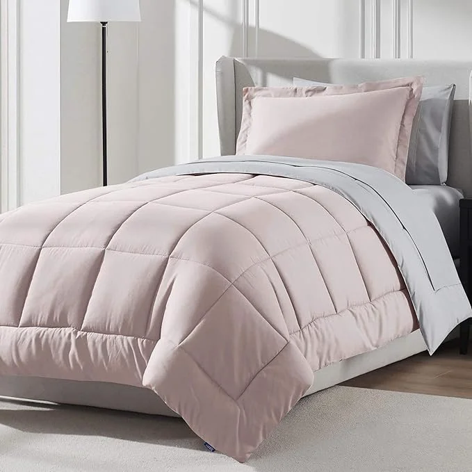 Pure Nestl 5 Piece Twin Comforter Set – Blush Pink Reversible Bed in a Bag – Complete Twin Size Bedding Set with Sheets Pillowcase and Sham Elite