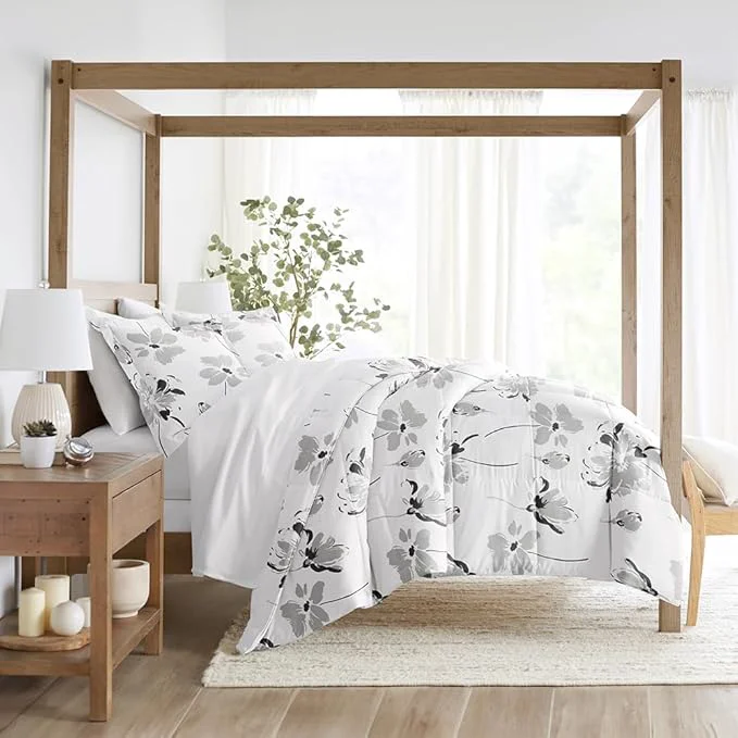 Natural LINENS amp HUTCH Comforter Set Patterned Microfiber All Season Down- Ultra Soft Bedding in Magnolia – Full Queen Magnolia Light Gray Smart