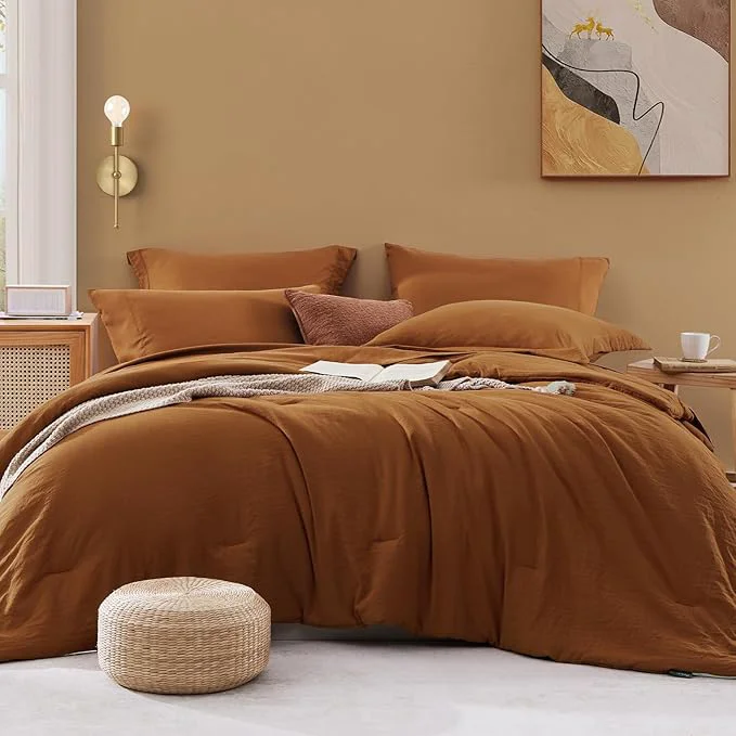 Easy-to-Use WRENSONGE Twin Comforter Set- 5 Pieces Terracotta Bed in a Bag All Season Twin XL Bedding Sets with 1 Fitted Sheet 1 Flat Sheet 1 Pillow Sham and 1 Pillowcase Excellent