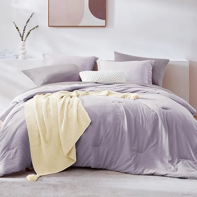 WRENSONGE Queen Comforter Set – 7 Pieces Lilac Soft Bed in a Bag Queen with Sheets 2 Pillow Shams and 2 Pillowcases- Warm Bedding Sets for All Season Powerful