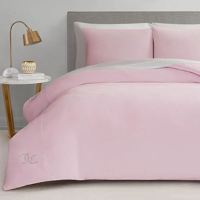 User-Friendly Juicy Couture Marshmallow Pink Velour King Comforter Set – 3 Piece Luxury Bedding Ensemble
