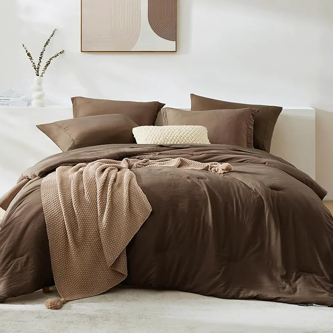 Specialty WRENSONGE Full Size Comforter Sets 7 Pieces Chocolate Brown Bed in a Bag with Fitted Sheet Flat Sheet 2 Pillow Shams 2 Pillowcases Warm Bedding Sets for All Season Responsible