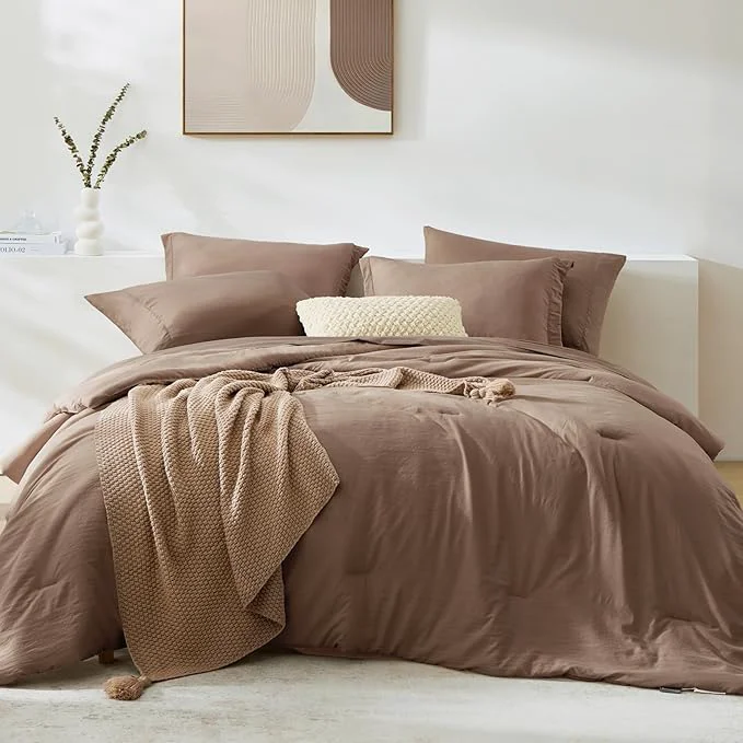 Optimized WRENSONGE Full Size Comforter Sets 7 Pieces Soft Brown Bed in a Bag with Fitted Sheet Flat Sheet 2 Pillow Shams 2 Pillowcases Warm Bedding Sets for All Season Premium Material