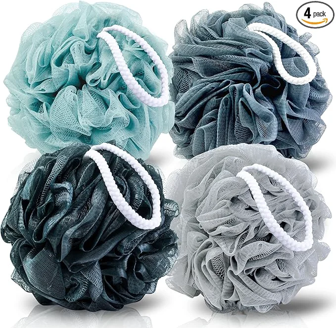 Powerful MTDLYICE Loofah Sponge XXL-100g 4 Pack Bath Sponge Soft Mesh Shower Puff Loofah Natural
