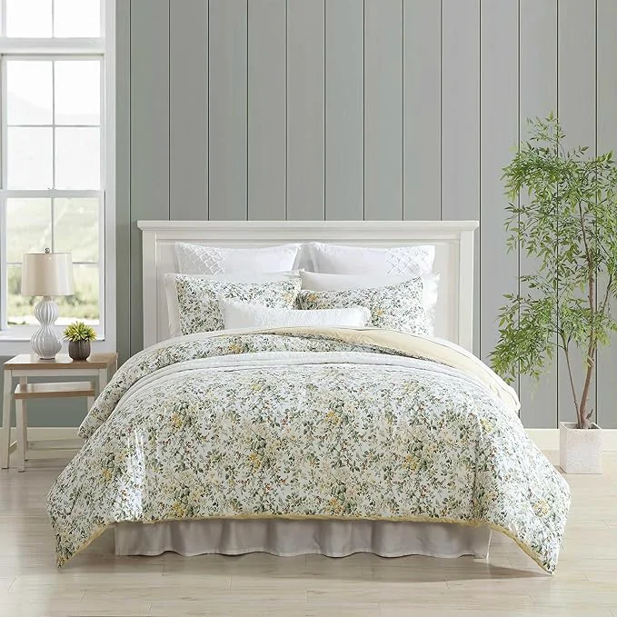 Durable Laura Ashley – Twin Comforter Set Soft Cotton Bedding with Matching Shams Floral Home Decor Oeko-Tex Country Meadow Gold Twin Trusted