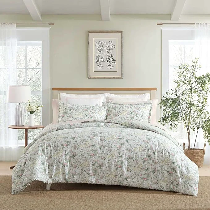 Professional Laura Ashley – Twin Comforter Set Super Soft Cotton Bedding with Matching Sham Botanical Design Vintage Bed Essentials Bramble Floral Pink Twin Sophisticated