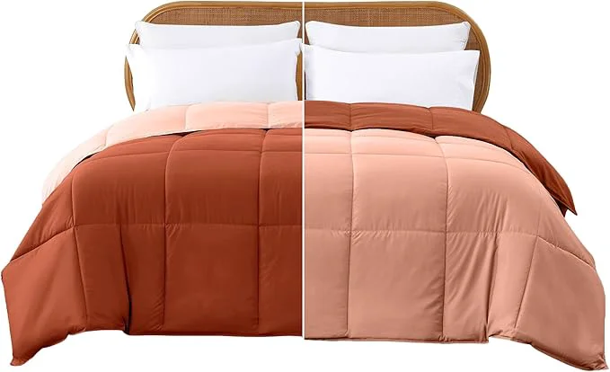 Clean Modern Threads Down Reversible Comforter Rust Clay Queen Stylish
