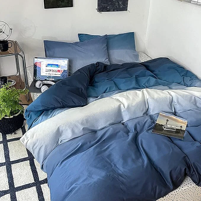 Clean Cottonight Blue Gradient Comforter Set King Blue and Navy Gradient Bedding Comforter Set Aesthetic Blanket Quilts Breathable Sunset Color 3 Piece Bedding Comforter Set High-Quality