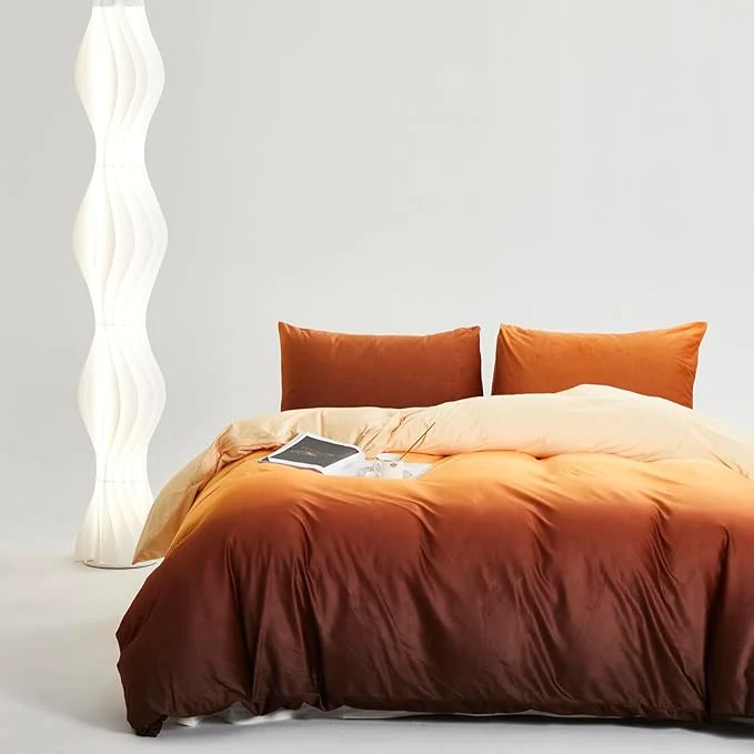 Solid Cottonight Velvet Fluffy Comforter Twin Sunset Orange Gradient Flannel Bedding Set Women Men Thick Warm Winter Blanket Quilts Sherpa Micromink Orange and Brown Plush Bedding for Twin Bed Unique