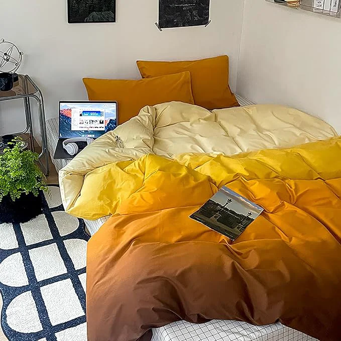Outstanding Cottonight Orange Gradient Comforter Set Full Orange and Beige Yellow Gradient Bedding Comforter Set Aesthetic Blanket Quilts Breathable Sunset Color 3 Piece Bedding Comforter Set Minimalist