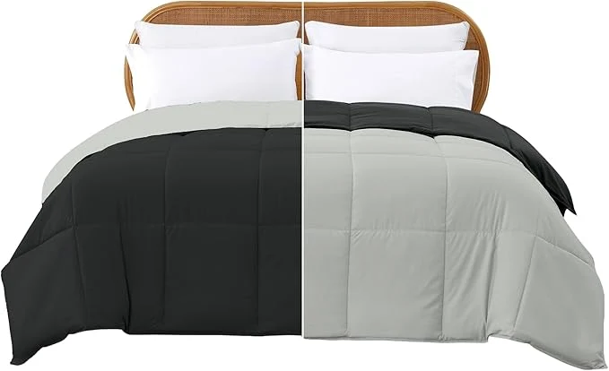Detailed Modern Threads Down Reversible Comforter Black Silver King Outstanding