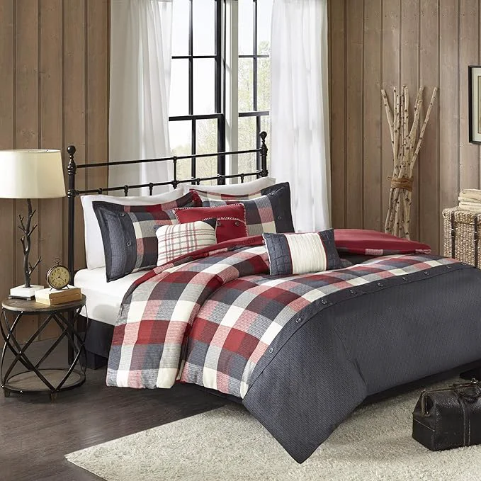 Quality Madison Park Ridge Comforter Set – Cabin Lodge Plaid Herringbone Design All Season Down Cozy Bedding with Matching Bedskirt Shams Decorative Pillow Red King 104 quot x92 quot 7 Piece Reusable
