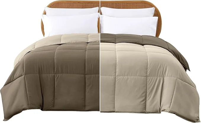 Crafted Modern Threads Down Reversible Comforter Taupe Champagne Queen Environmentally Friendly