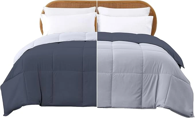 Durable Modern Threads Down Reversible Comforter Denim Cloud Blue Queen Proven