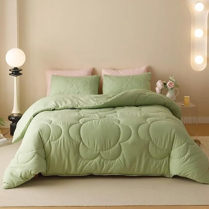 Prestigious Cottonight Sage Sunflower Comforter Set – Queen Size Light Green Floral Bedding Set – Women 39 s Boho Farmhouse Chic Blanket amp Quilts – Soft Breathable Grass Green Printed 3 Piece Set Practical