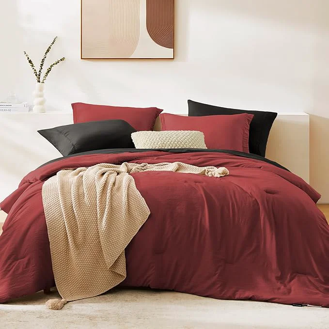 Classic WRENSONGE Full Size Comforter Sets 7 Pieces Bright Red Bed in a Bag with Fitted Sheet Flat Sheet 2 Pillow Shams 2 Pillowcases Warm Bedding Sets for All Season World-Class