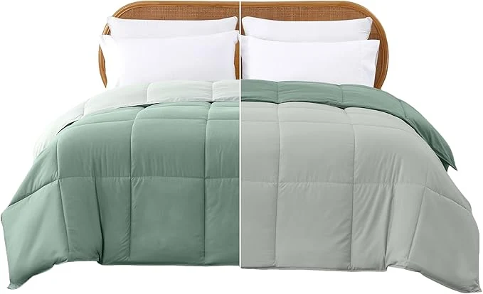 Durable Modern Threads Down Reversible Comforter Ivory Sage Green Twin Outstanding