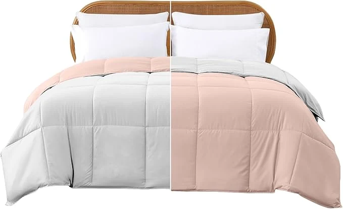 Solid Modern Threads Down Reversible Comforter Blush White Twin Safe
