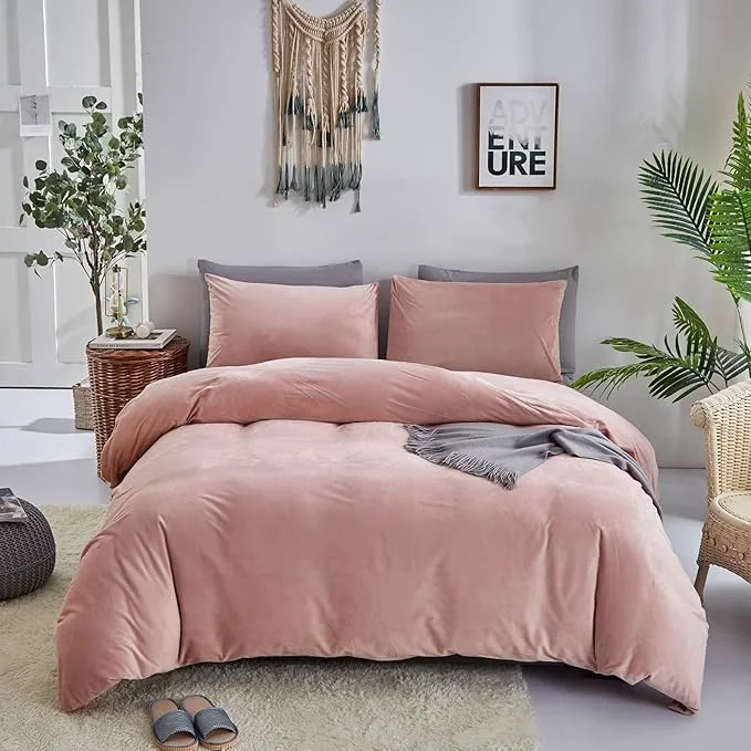 Elite Houseri Pink Velvet Comforter Set California King Fluffy Light Bedding Sets Flannel Cal Rose Sherpa Oversized Warm Fuzzy Puffy Size Cal King 96 39 39 104 39 39 -Comforter Casual