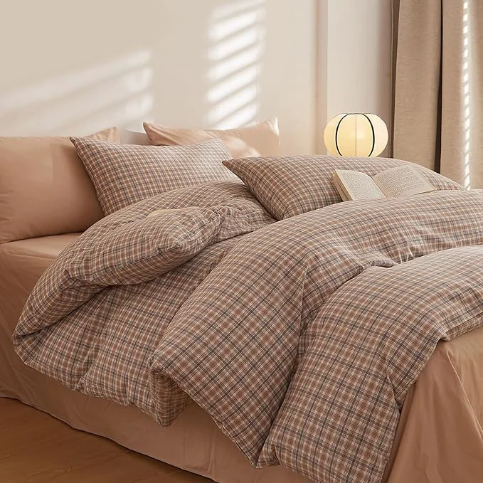 Reliable Plaid Comforter Set Twin XL Washed Cotton Down Bedding Set Vintage Farmhouse Fluffy Boho Bedding Comforter Sets Neutral Soft All Season Rustic Bed Comforter with 2 Pillowcases Enhanced