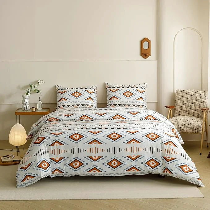 Reliable Houseri Orange and Brown Boho Comforter Set Queen Geometric Mocha Blue Diamonds Artistic Bedding Sets Queen Size Women Men Earth Tone Bohemian Triangle Farmhouse Retro Fashion Bed Quilt Blankets Queen Versatile
