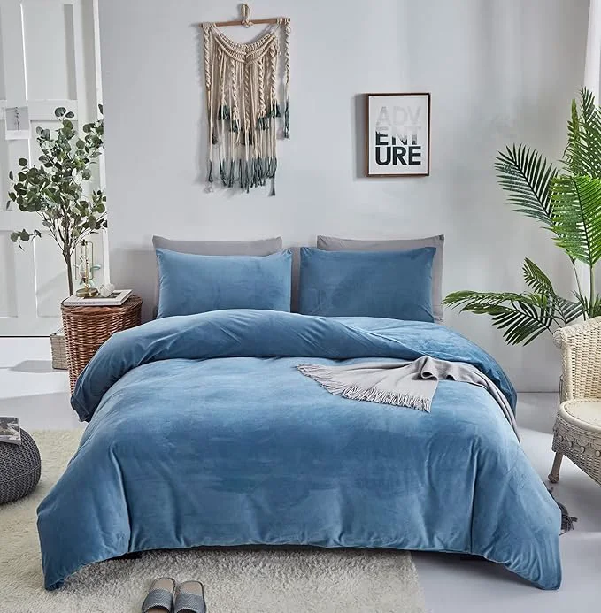 Fine Houseri Blue Velvet Comforter Set King Fluffy Dusty Bedding Sets Lake Flannel Women Furry Light Sherpa Comforters Warm Fuzzy Blanket King King 90 39 39 104 39 39 -Comforter Innovative