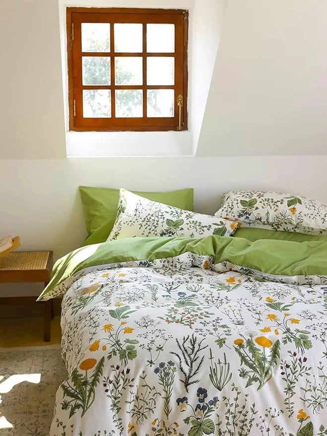 Modern Houseri Green Floral Comforter Set Twin Yellow Green Botanical Bedding Set Twin Size Boho Comforter for Girls Women Boy Men Bohemian Flower Farmhouse Bedding Quilt Twin Size First-Class