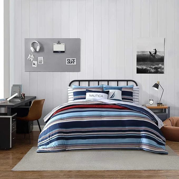 Breathable Nautica – King Comforter Set Ultra Soft Bedding with a Woven Textured Feel Medium Weight for Year Round Comfort 5 Piece Bed Set with Matching Pillowcases amp Bonus Throw Pillows Colton Blue Prestigious