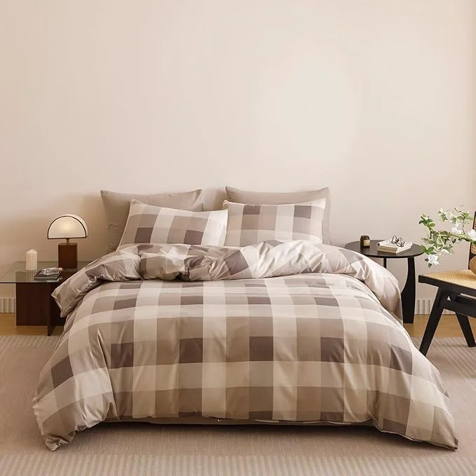 Proven Houseri Coffee Color Plaid Comforter Set King Vintage Grid Bedding Sets Powerful