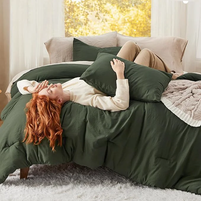 Carefully Designed Bedsure California King Comforter Set Dark Green Soft Prewashed Bedding for All Seasons 3 Pieces GentleSoft™ Bed Set 1 Lightweight Comforter 104 quot x96 quot and 2 Pillowcases 20 quot x36 quot Quality