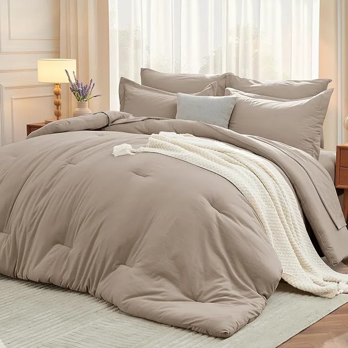Minimalist MUXHOMO 7 Pieces Full Comforter Set Soft Bed in a Bag Full Size All Season Bedding Set with Comforter Flat Sheet Fitted Sheet Pillowcases amp Shams Linen Organic