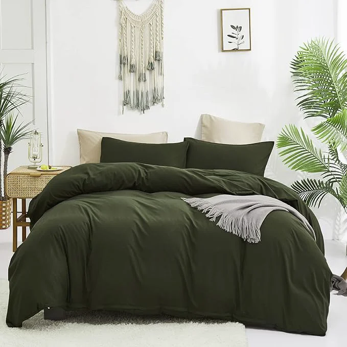 Cottonight Army Green Comforter Set Full Dark Green Bedding Set Plain Blanket Quilts Modern Soft Breathable 3 Piece Comforter Set for Women Men Excellent