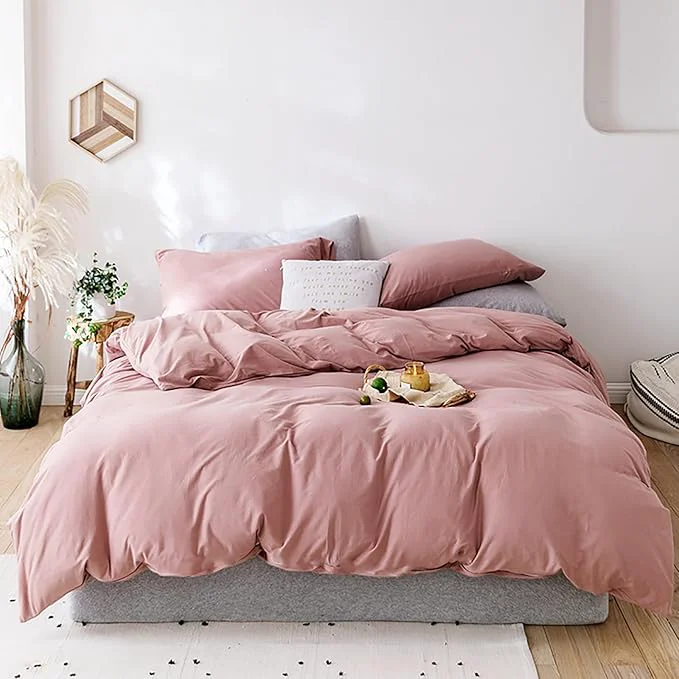 Smooth Cottonight Pink Comforter Set King Women Blush Pink Bedding Comforter Set Light Pink Solid Color Dusty Rose Quilts Blanket Breathable Soft Comforter Set Superior