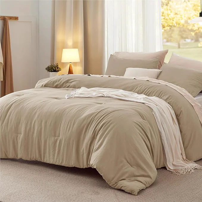 Stylish Bedsure Queen Comforter Set Khaki Soft Prewashed Bedding for All Seasons 3 Pieces GentleSoft™ Bed Set 1 Lightweight Comforter 90 quot x90 quot and 2 Pillowcases 20 quot x26 quot Flexible