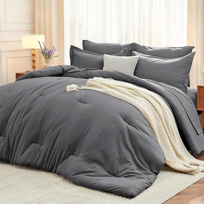 Luxury MUXHOMO 7 Pieces King Comforter Set Soft Bed in a Bag King Size All Season Bedding Set with Comforter Flat Sheet Fitted Sheet Pillowcases amp Shams Dark Grey Specialty