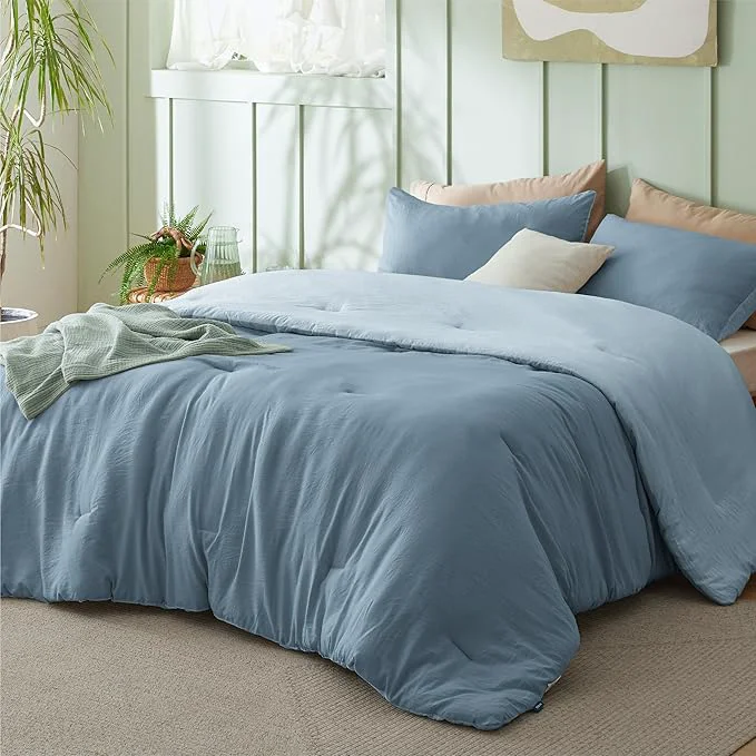 Genuine Bedsure California King Comforter Set Mineral Blue Soft Prewashed Bedding for All Seasons 3 Pieces GentleSoft™ Bed Set 1 Lightweight Comforter 104 quot x96 quot and 2 Pillowcases 20 quot x36 quot Eco-Friendly