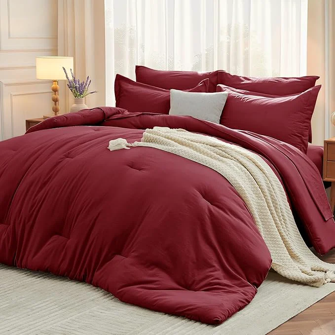 Advanced MUXHOMO 5 Pieces Twin XL Comforter Set Soft Bed in a Bag Twin XL Size All Season Bedding Set with Comforter Flat Sheet Fitted Sheet Pillowcases amp Shams Burgundy Red Carefully Designed