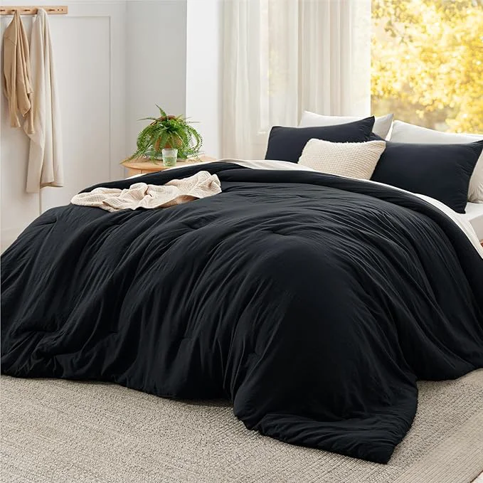 Pure Bedsure Super King Comforter Set Black Soft Prewashed Bedding for All Seasons 3 Pieces GentleSoft™ Bed Set 1 Lightweight Comforter 120 quot x120 quot and 2 Pillowcases 20 quot x36 quot Safe