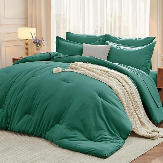 Secure MUXHOMO 7 Pieces California King Comforter Set Soft Bed in a Bag Cal King Size All Season Bedding Set with Comforter Flat Sheet Fitted Sheet Pillowcases amp Shams Emerald Green Pure