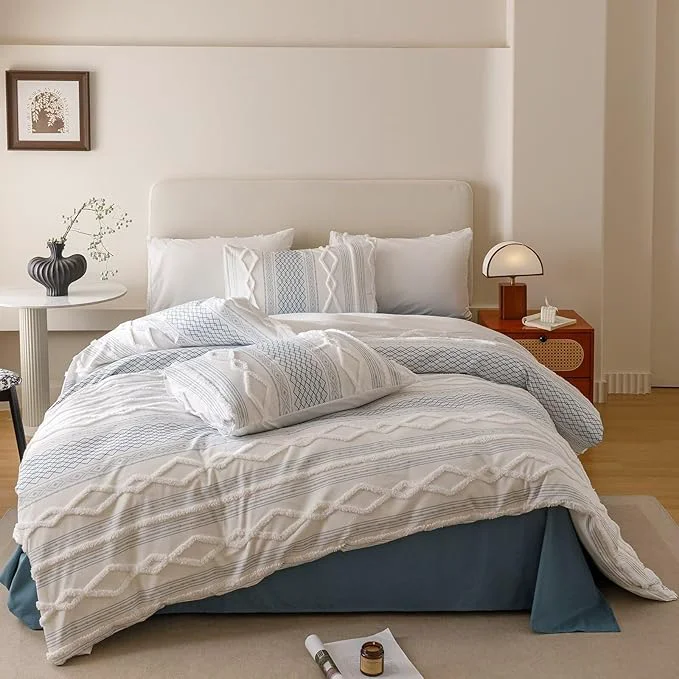 Smooth Houseri Tufted Blue Comforter Set Twin Jacquard Bedding Shabby Chic Farmhouse Bed Sets Twin Exclusive