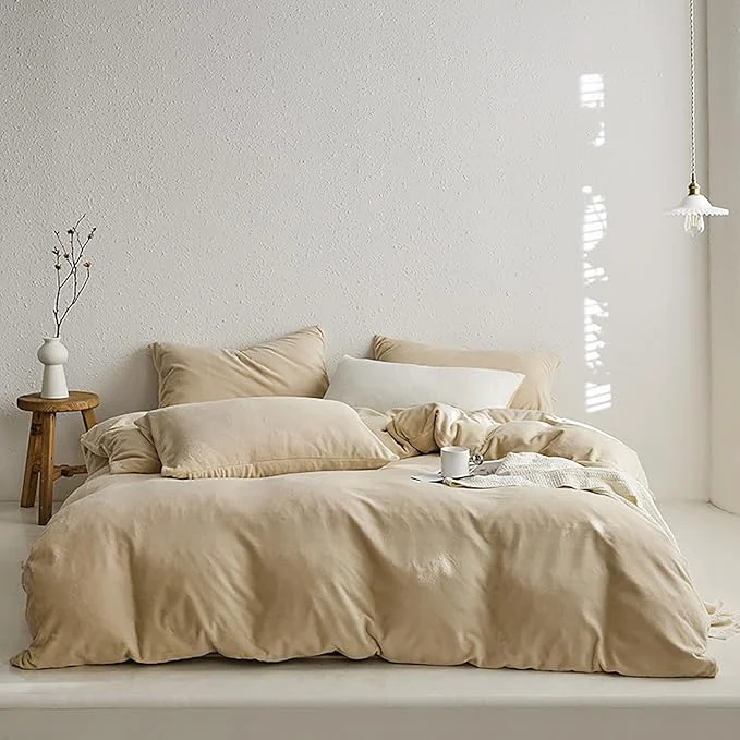 Eco-Friendly Cottonight Cream Coffee Velvet Comforter Set California King Khaki Bedding Comforter Set Dark Champagne Brown Solid Blanket Quilts Flannel Modern Winter Warm Taupe 3 Piece Light Coffee Bedding Set Natural